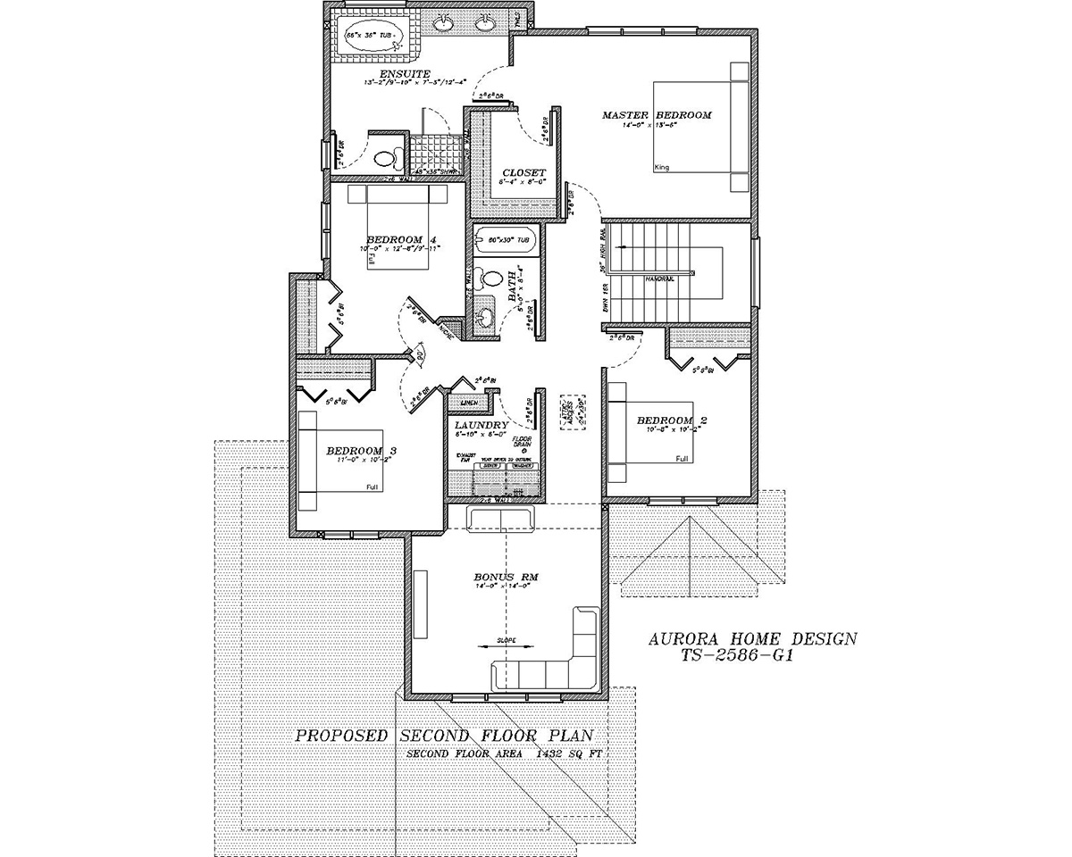 Family sized home, bonus room 2 storey. | Edmonton Aurora Home Design Plan
