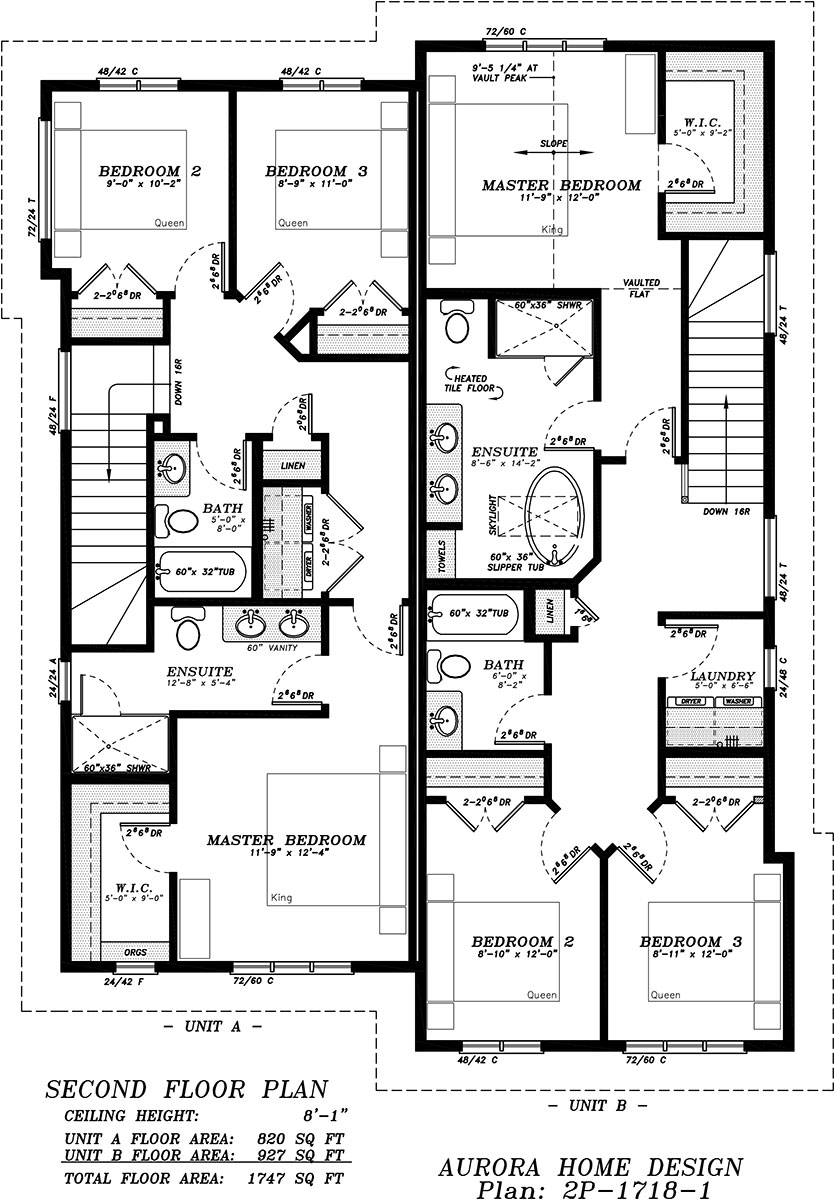 1612 sq ft (left) & 1853 sq ft (right) Duplex with basement suite | Aurora Home Designs