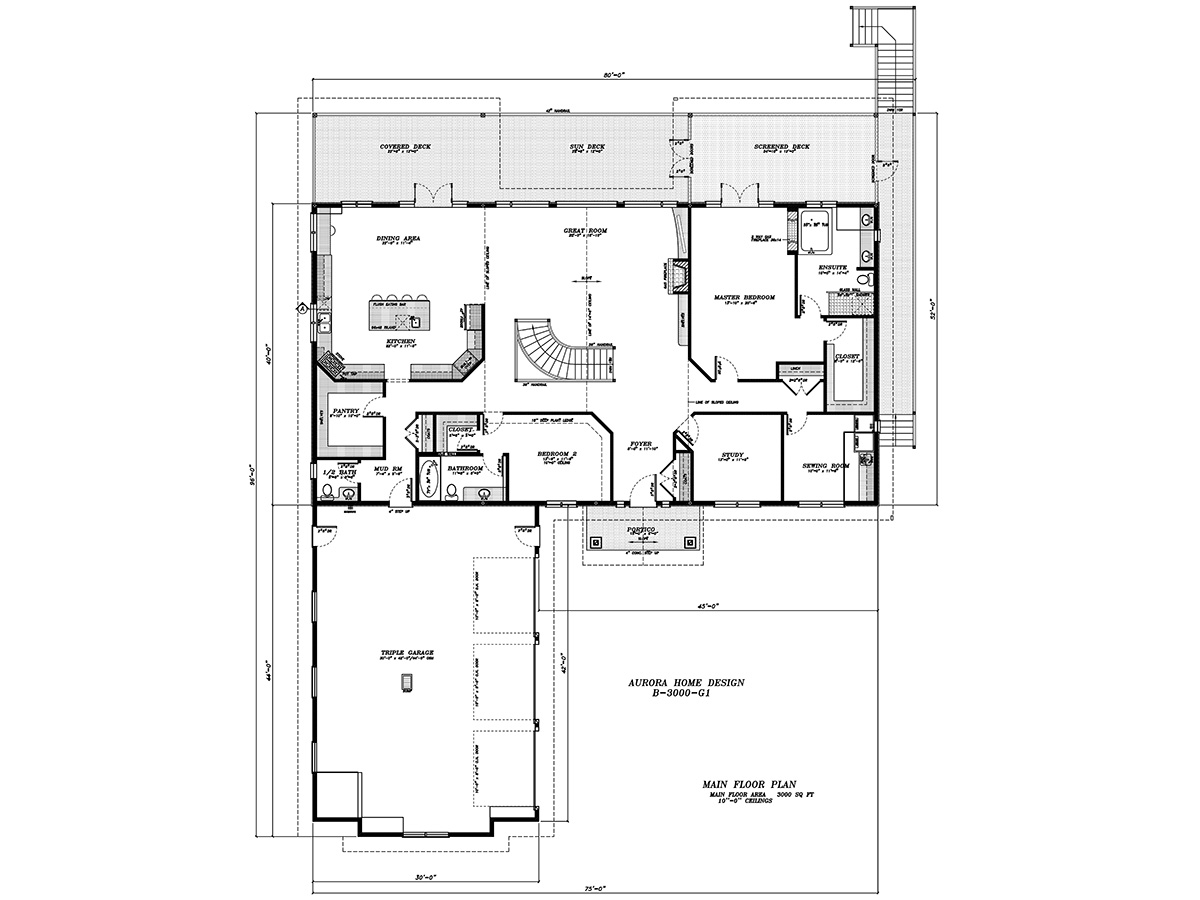 Acreage Bungalow with open ceilings. | Edmonton Aurora Home Design Plan