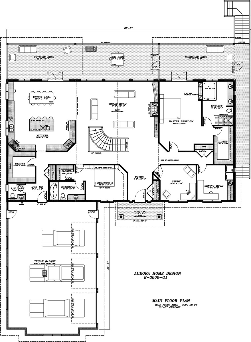 Acreage Bungalow with open ceilings | Edmonton Aurora Home Design Plan