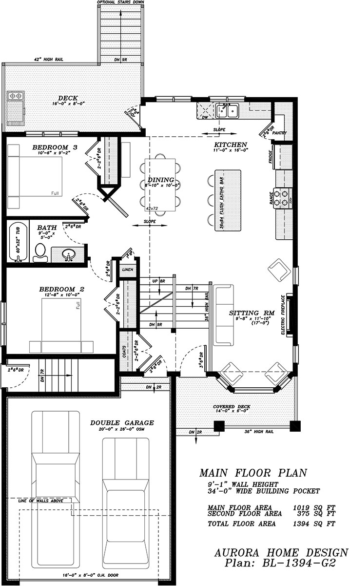 34 ft Building Pocket Bi-Level 1394 sq ft. Private Basement Access | Aurora Home Designs