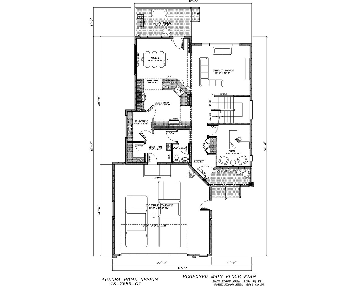 Family sized home, bonus room 2 storey. | Edmonton Aurora Home Design Plan